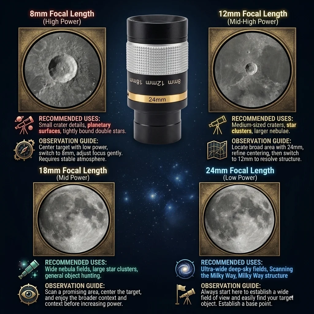 8-24mm Continuous Zoom Eyepiece & Astronomy Filter Bundle, 1.25 Inch Telescope Accessories with Moon/Jupiter/Saturn Color Filter