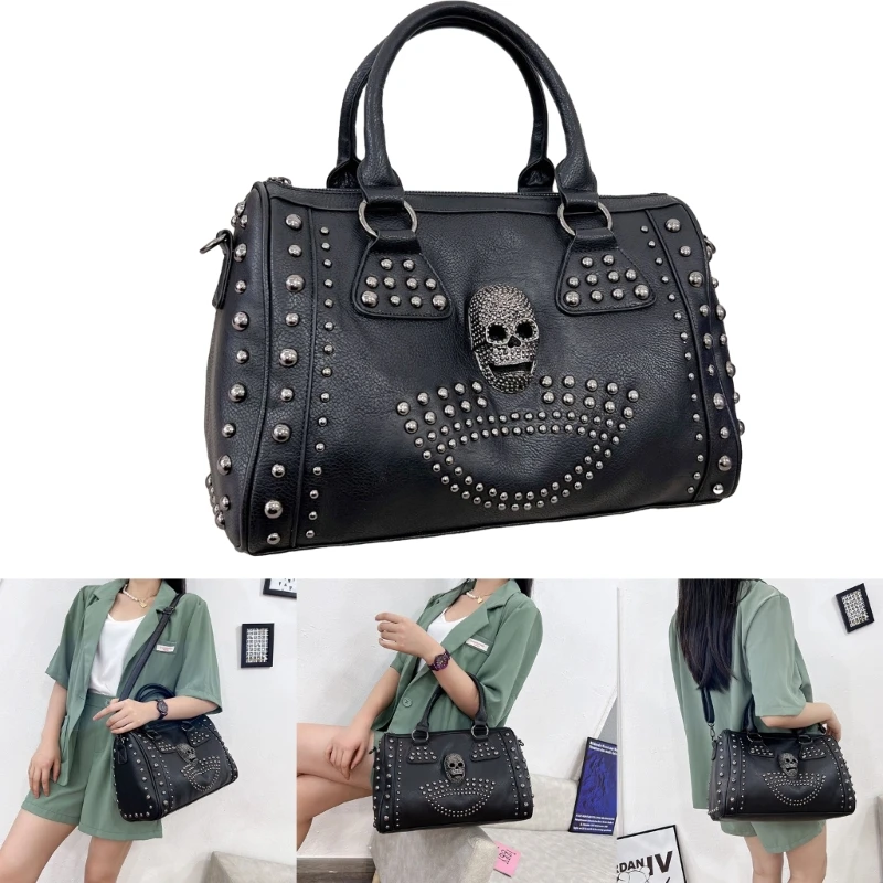 Versatile Shoulder Bag Rivet  Bag for Teen Girl PU Crossbody Bag Vintage Skull Punk Bag Fashion Casual Bags