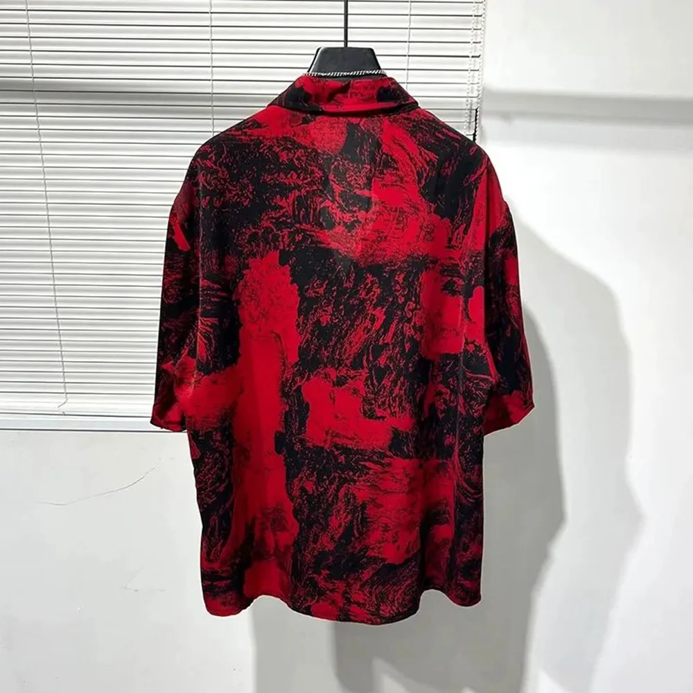 Mens Shirt Irregular Red Landscape Painting Shirt Summer Daily Niche Beach Vacation Hawaii Personality Top Men'S Clothing 2024