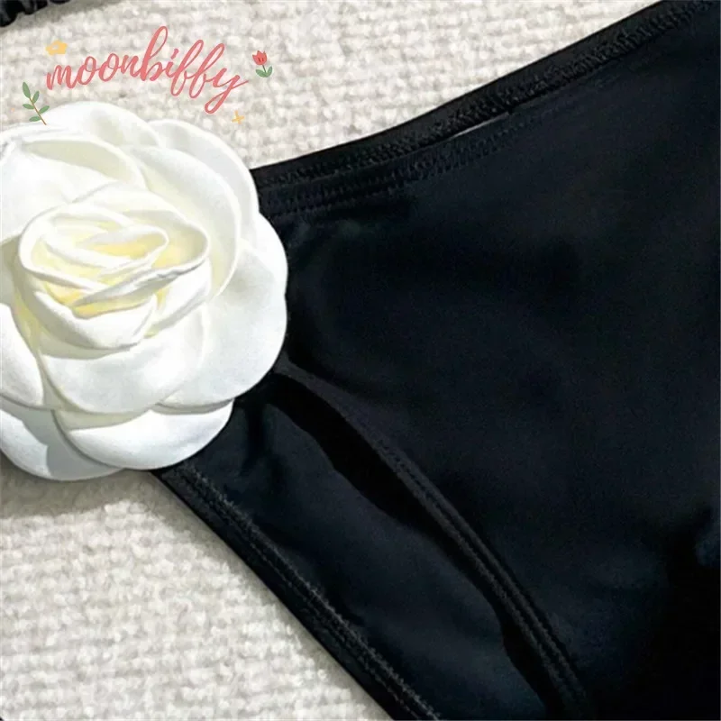 Sexy 3D Flower Black Triangle Bikinis Set Micro Thong Swimsuits Women String Halter Bathing Suit Bikini Mujer Biquinis Swim