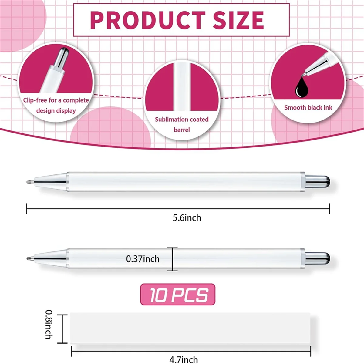 جديد 10 قطعة قلم التسامي فارغ بدون قرصة يتقلص التعبئة والتغليف ، نقل الحرارة التسامي قلم حبر جاف ، لمكتب DIY