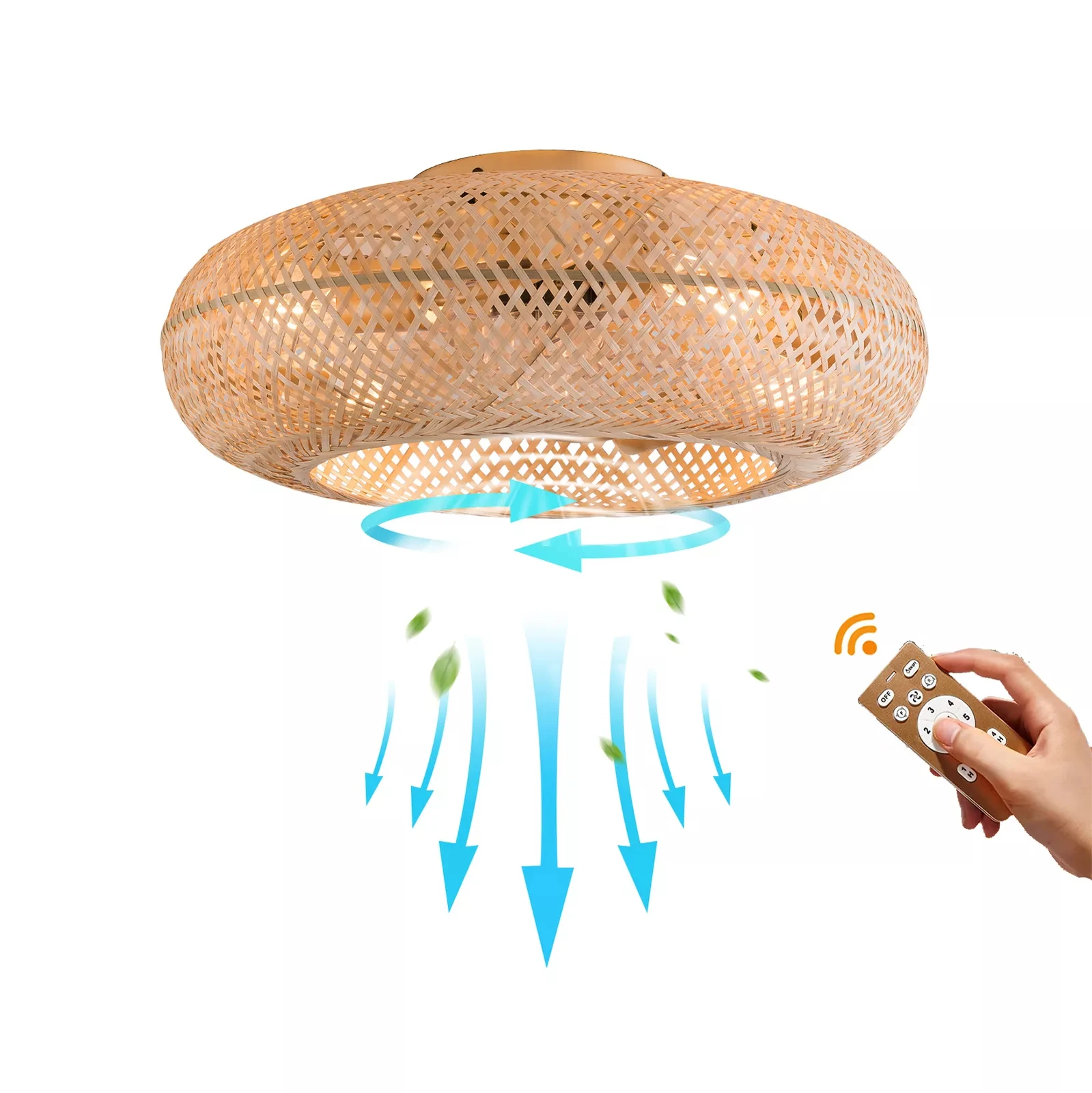 Bambu Ventilador De Teto Com Luz E Controle Remoto, Quinta Boho, Rattan, 20"