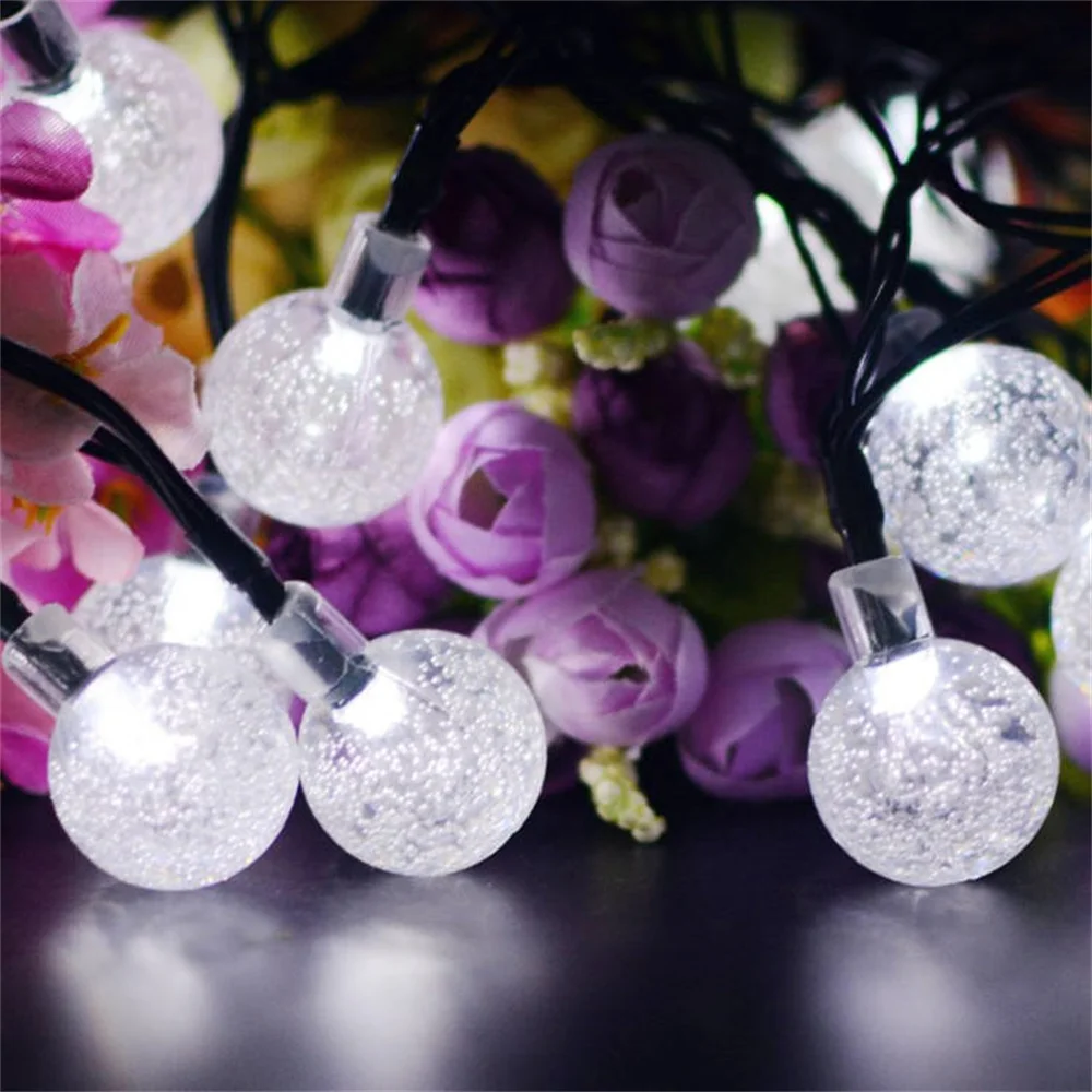 50 LED Solar Bubble Diwali String Lights Waterproof arden Yard Porch Wedding Party Decorative Outdoor Christmas Crystal Lights