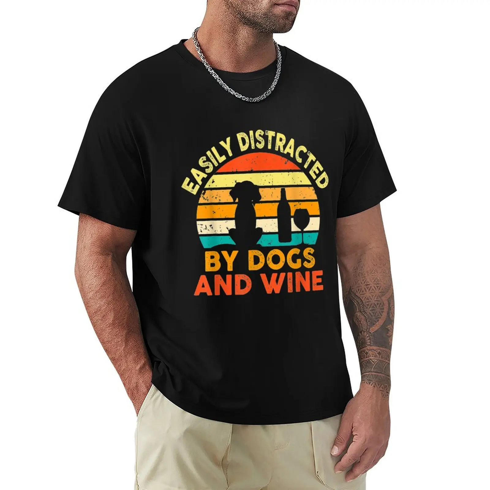

Easily Distracted By Dogs And Wine Funny Wine Gift T-Shirt luxury t-shirt clothes Funny t-shirts Clothing clothing for men