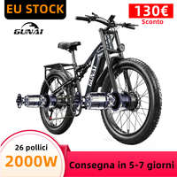 GUNAI Electric Adults Bicycle 2000W Dual Motor, 48V 17AH Removable Battery,26Inch Fatbike Tire Mountain Electric Motorcycle Bike