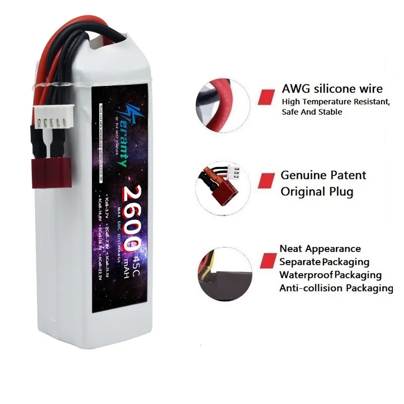 2600mAh 4S 14.8V akumulator LiPo 45C do helikoptera RC Quadcopter FPV części do dronów wyścigowych z XT30/XT60 Deans 14.8v akumulator do dronów — zdjęcie produktu 6