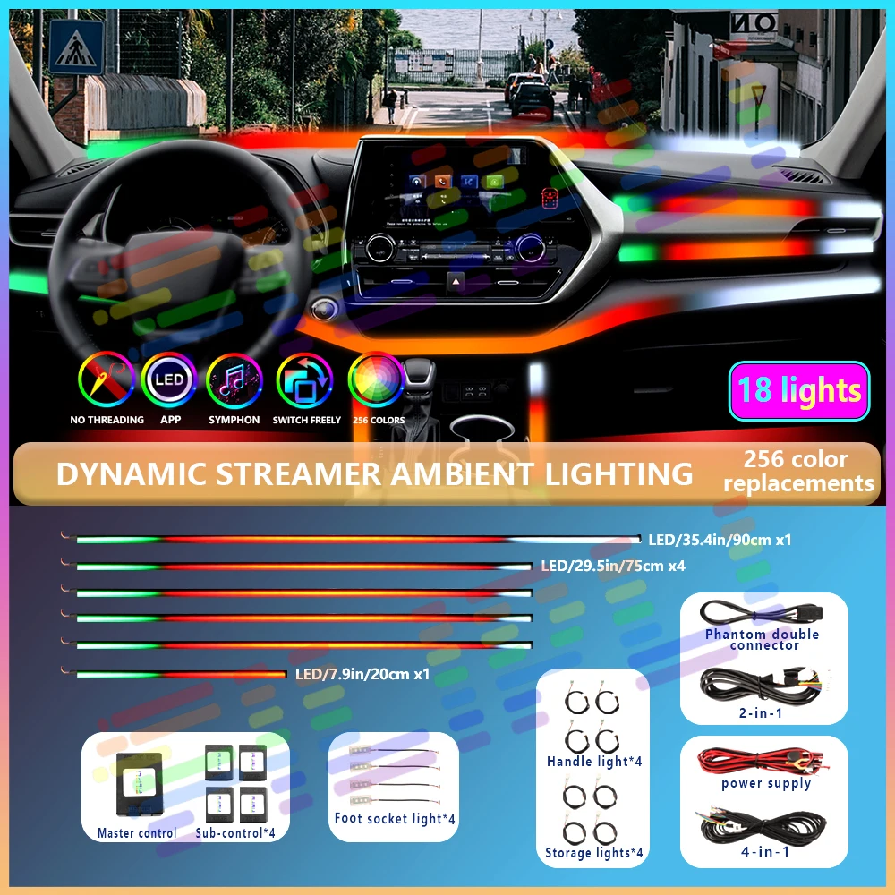 

64 Color RGB Symphony Car LED Interior Universal Ambient Light Car Neon Light support APP Control Up to 100,000 hours of use