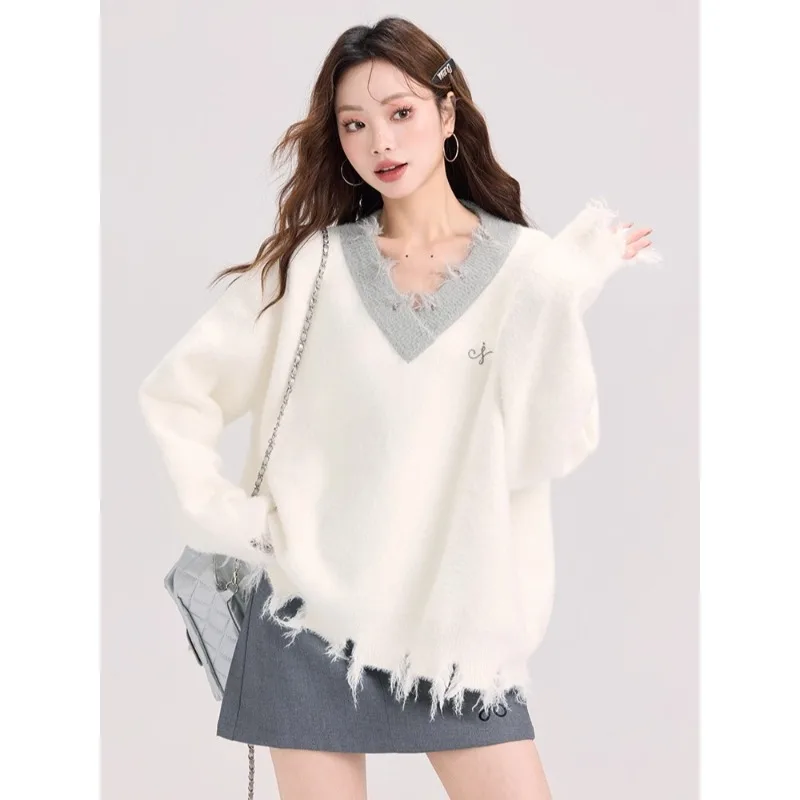 

Harajuku American Vintage Sweater Woman Korean Fashion Pullover 2000s Long Sleeve Elegant Knitwears Designer Aesthetic Y2k
