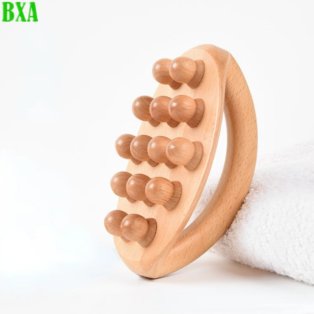 Natural Madeira Handheld Gua Sha Massagem Escova, Anti celulite Relaxamento Ferramenta, Raspagem Terapia SPA, 14 Beads, cintura, perna, corpo, Meridian