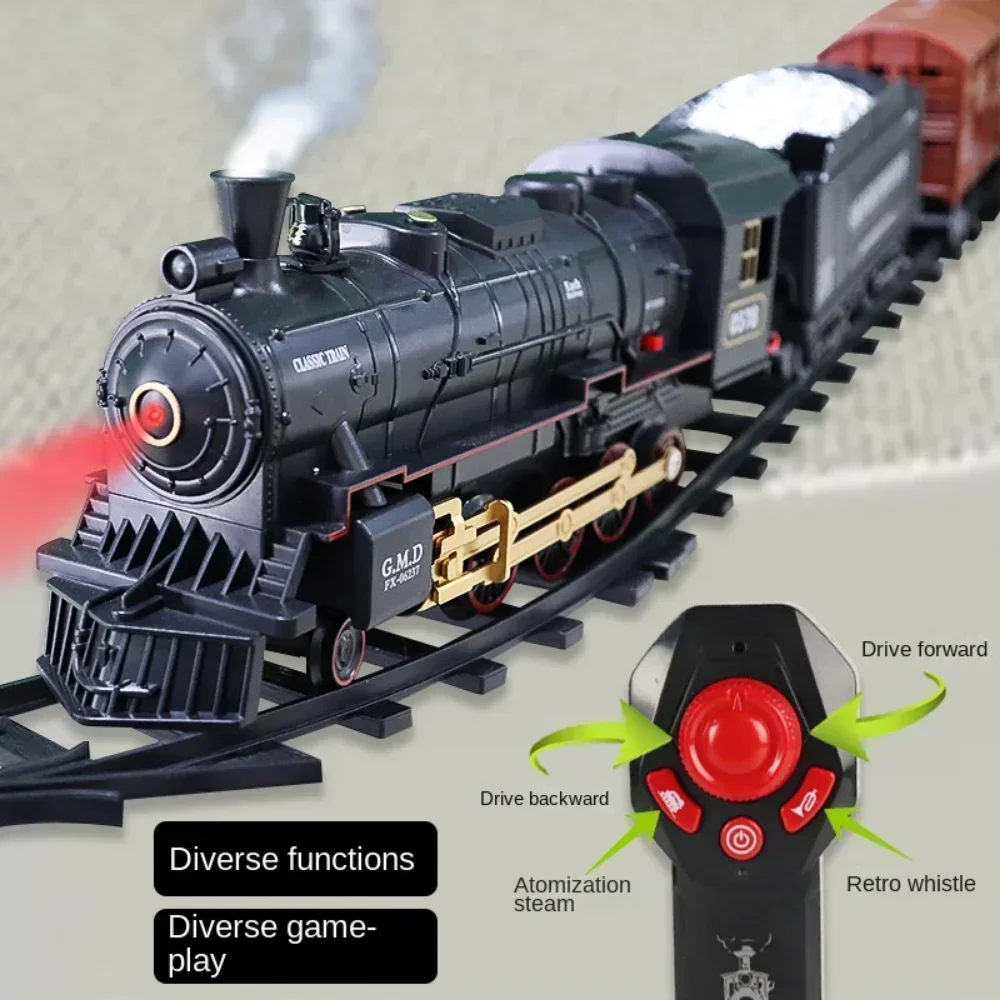 Simulation Classical Steam Train Remote Control Electric Stepless Speed Smoking Train Children's Toys for Boys Railway