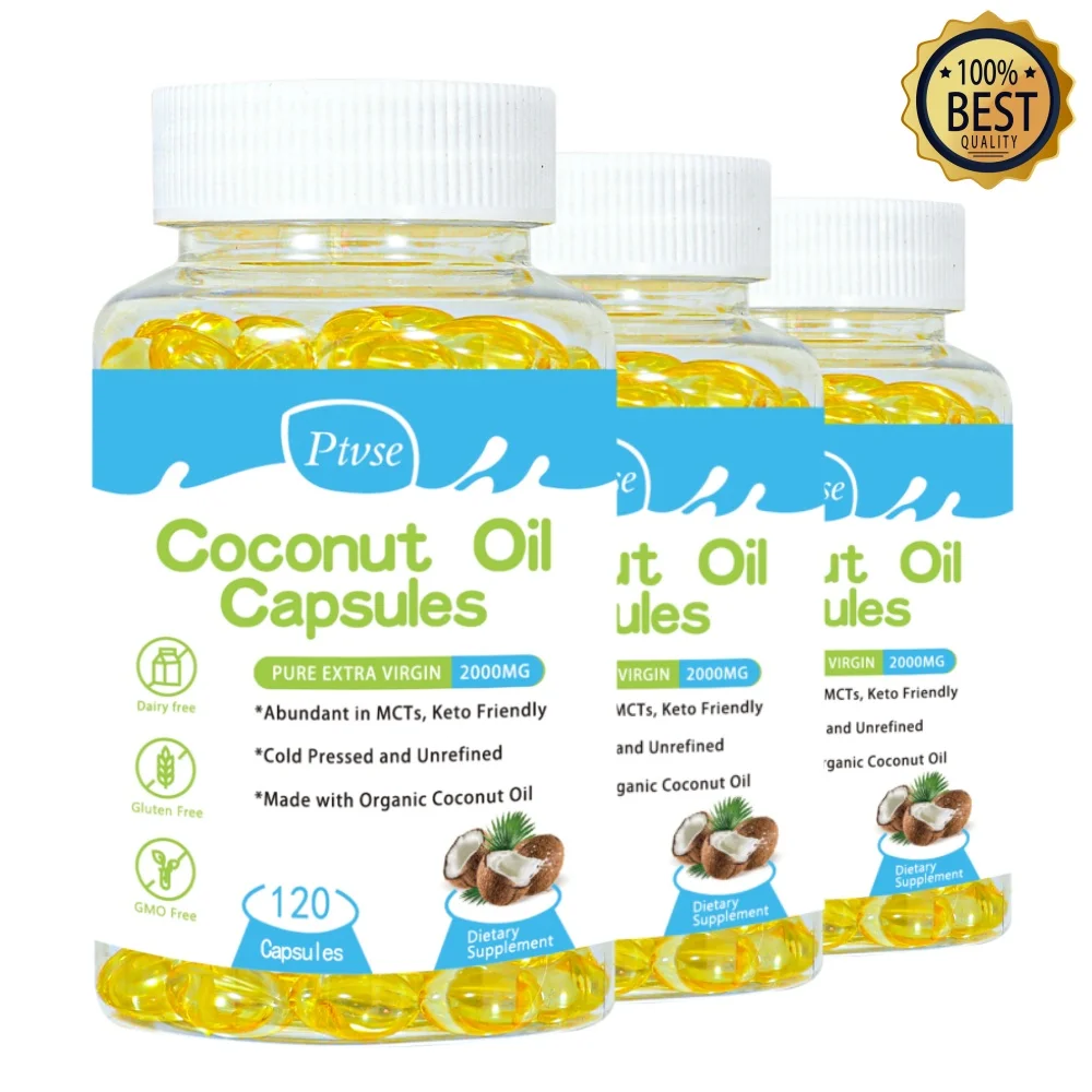 

Ptvse Extra Virgin Coconut Oil Capsules Support Your Heart, Bones & Teeth Made with Organic Coconut Oil