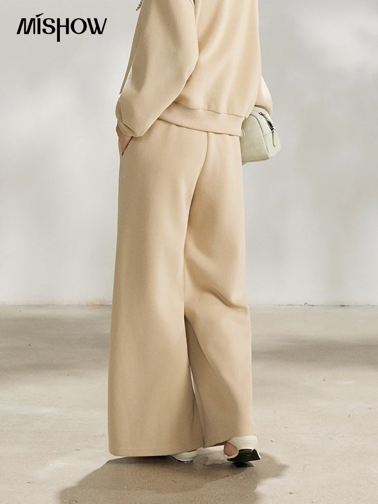 MISHOW Women's High Waist Wide Leg Pants Spring Drawstring Waist Pants Casual Loose Apricot Trousers Office Lady MXF108K1009