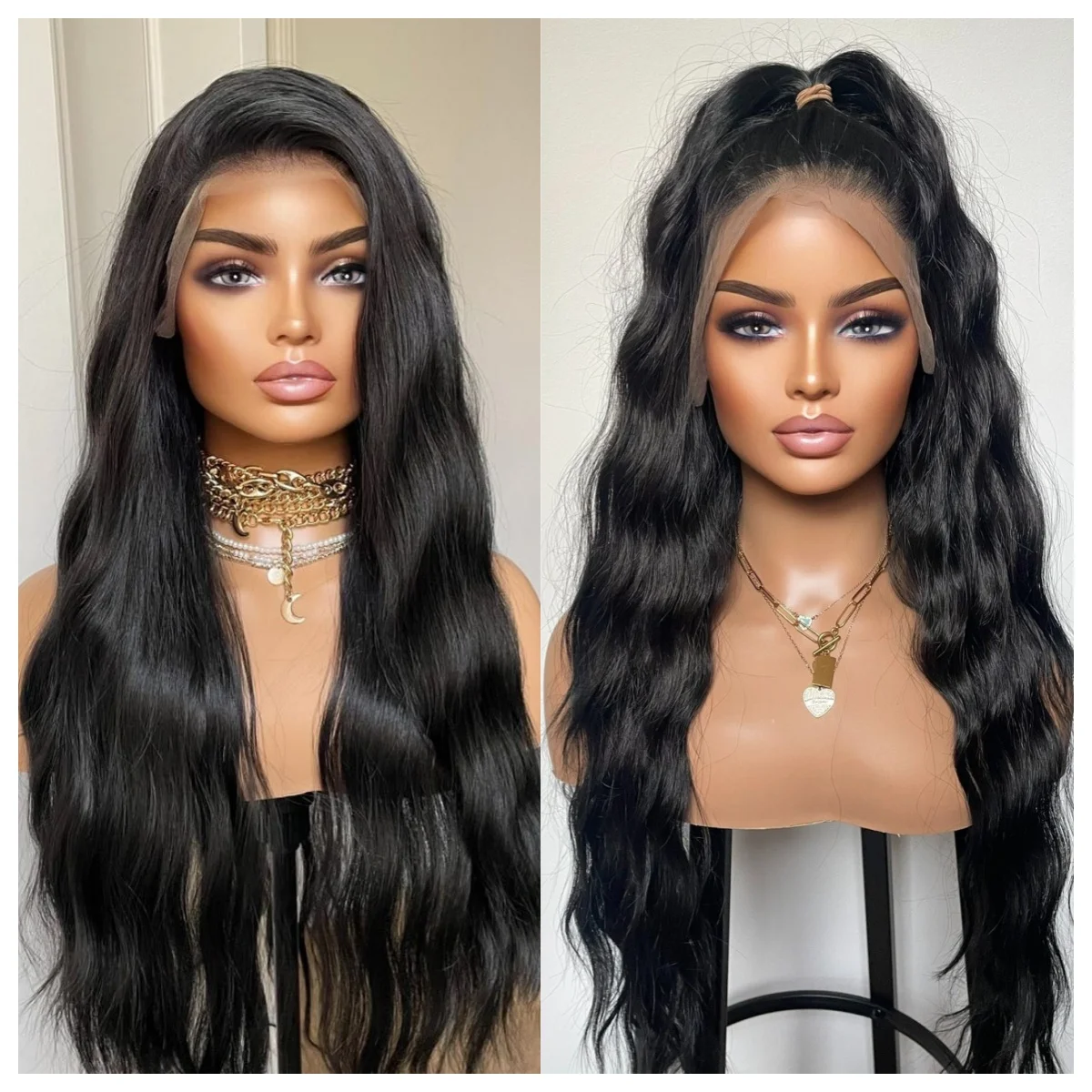 

Длинный черный парик 32-дюймовый волнистый кружевной фронтальный парик 180 Плотность 13x4 Hd Парик шнурка Предварительно выщипанный синтетический парик фронта шнурка Распродажа