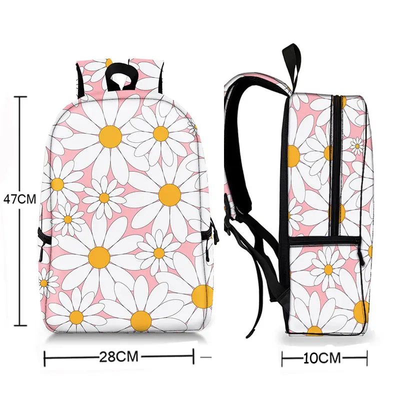 Cute Daisy Print Backpack For Teenager Marguerite Pattern School Bags Pretty Flowers Boys Girls Daypack Bookbag Women Laptop Bag