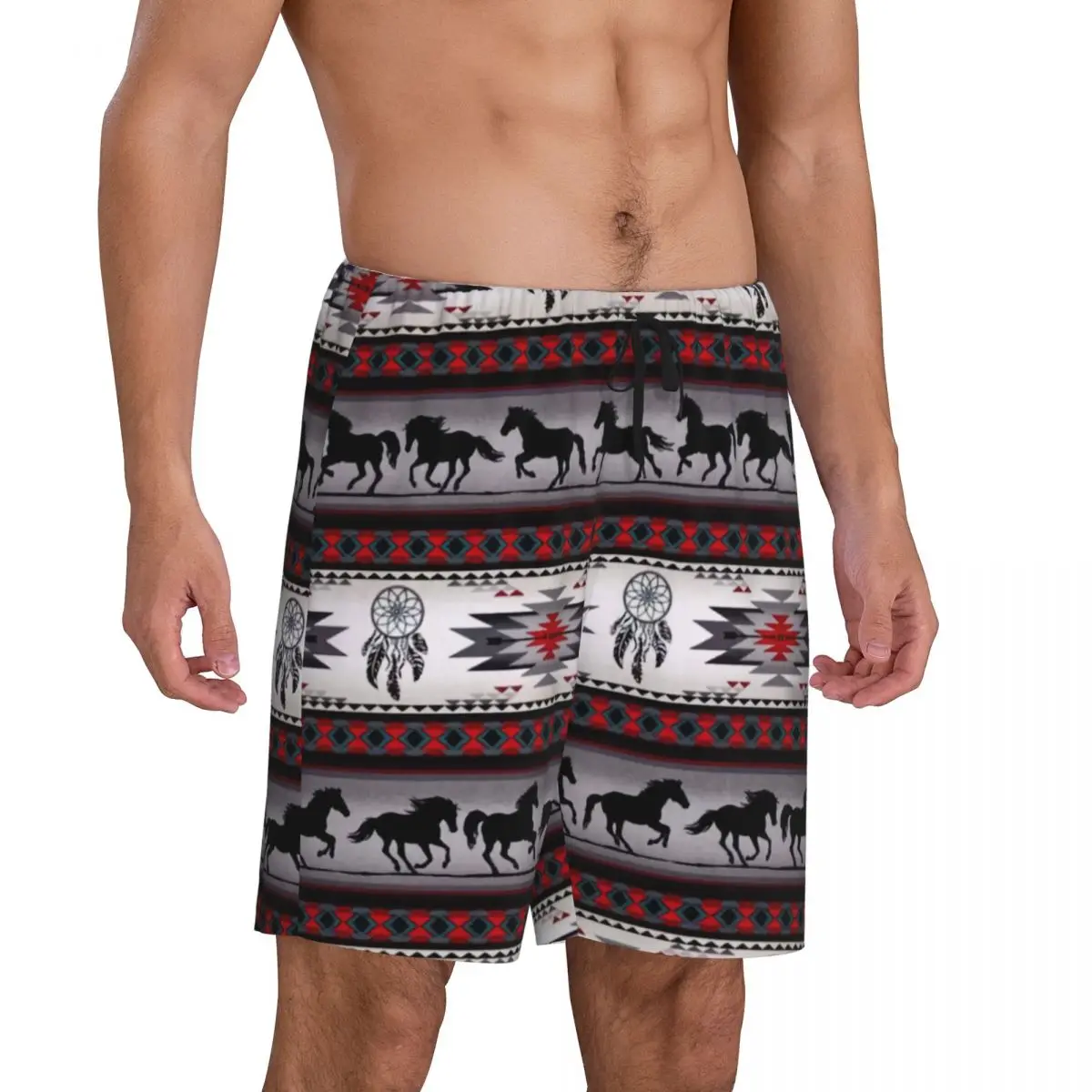 Custom Print Men Navajo Aztec Tribal Horse Pattern Pajama Shorts Sleep Pjs Sleepwear Bottoms with Pockets