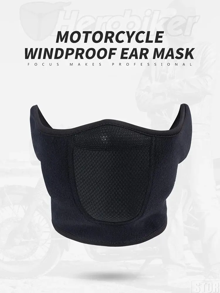 HEROBIKER moto cyclisme masque coupe-vent oreille moto vélo masque moto chaud demi-masque noir cagoule
