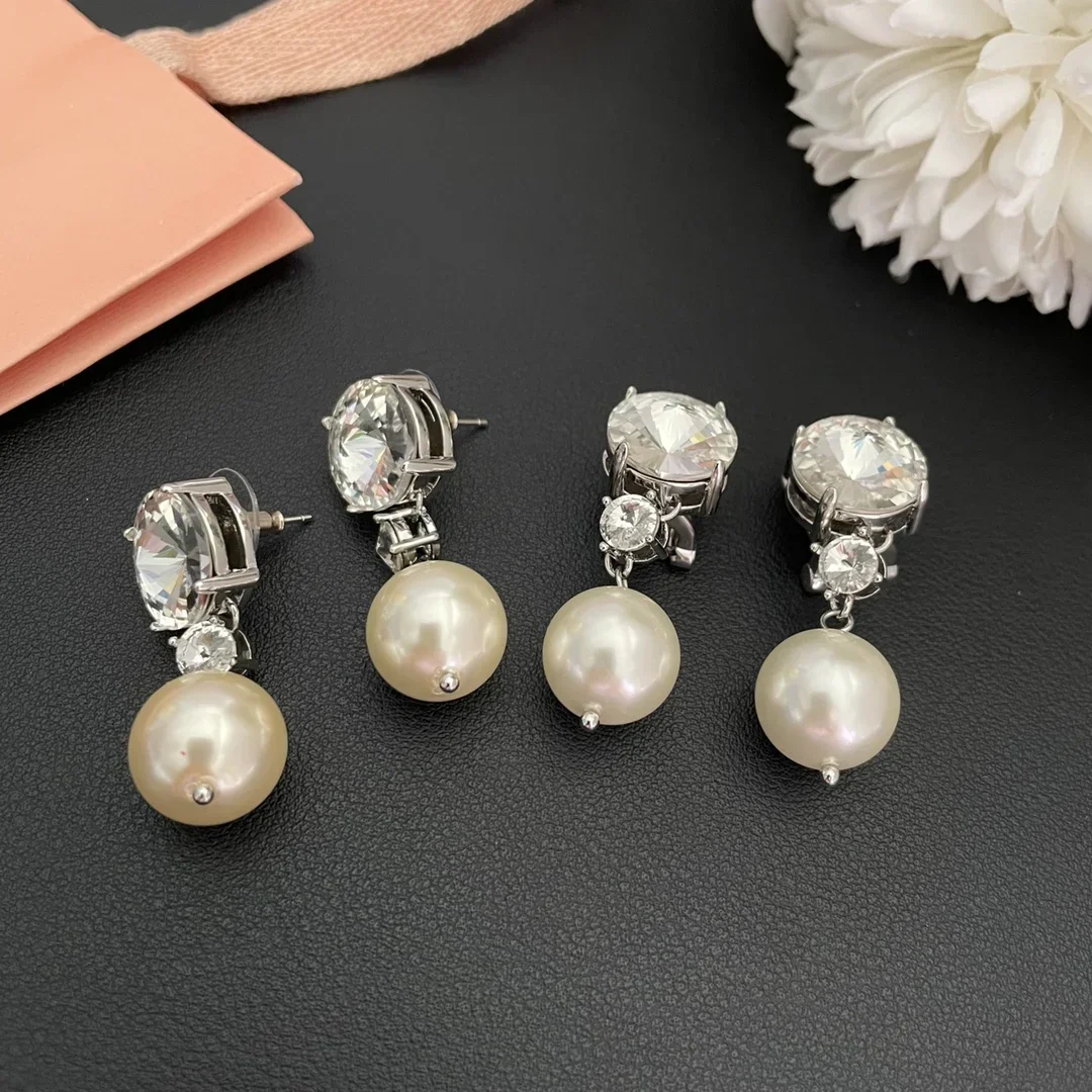 2024 Europe Brand Crystal Pearl Earrings Ear Clip Women Designer Luxury Jewelry Lovely Girl Gift Trend