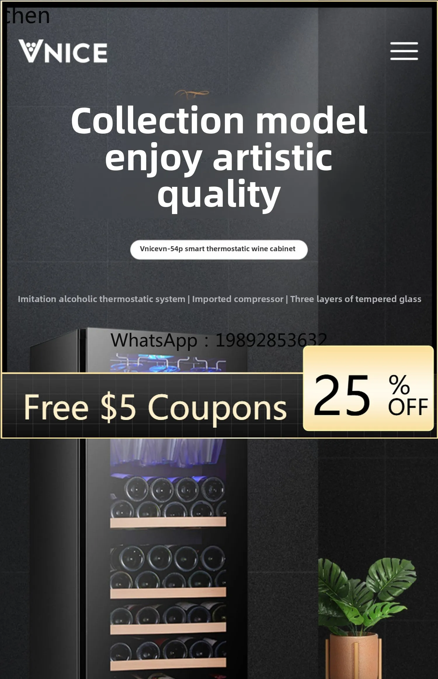 

Винный шкаф A22 Venice с постоянной температурой, высококачественный, большой вместимости, для чая, сигар и красного вина.