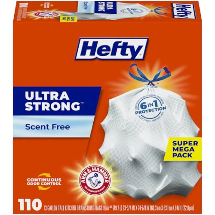 

Ultra Strong Trash Bags Tall Kitchen 13 Gallon Size Drawstring Closure Continuous Odor Control White Unscented 110 Bags