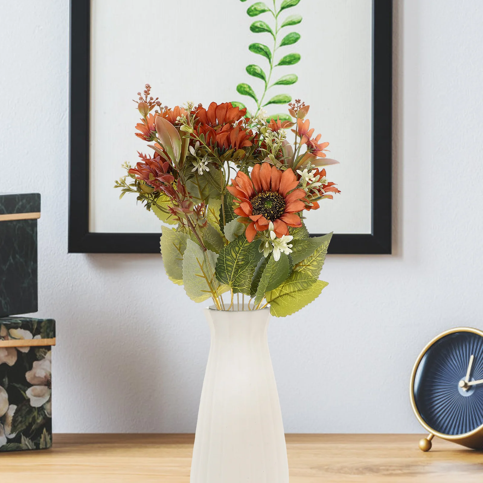 

Artificial Flower Bouquet Faux Sunflower Heads Deep Brown Decor Living Room Home Office Shop Table Centerpiece Simulation