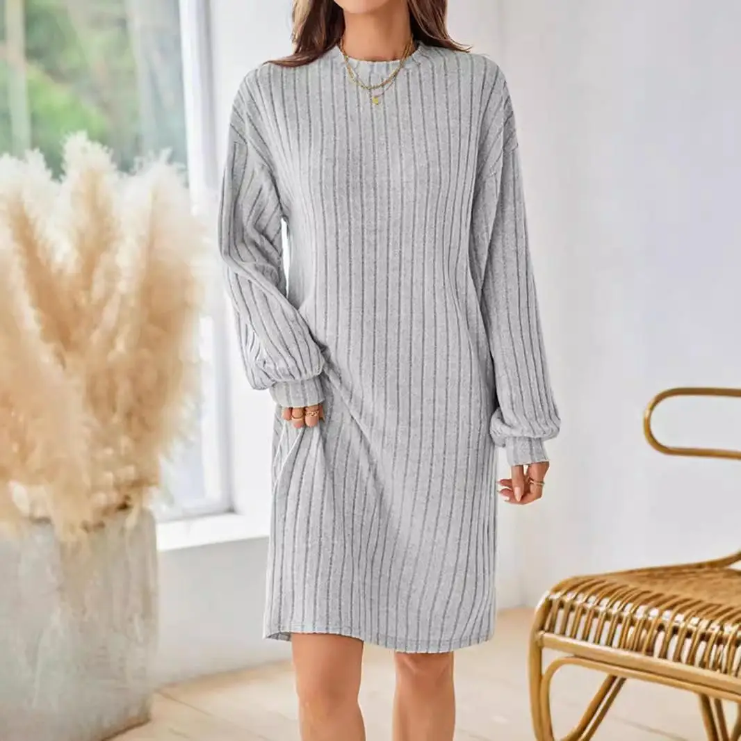 Autumn Winter Solid Long Sleeve Half Turtleneck Maxi Dress Women Elegant Skinny Elastic Loosse Straight Knitted Dresses Fashion