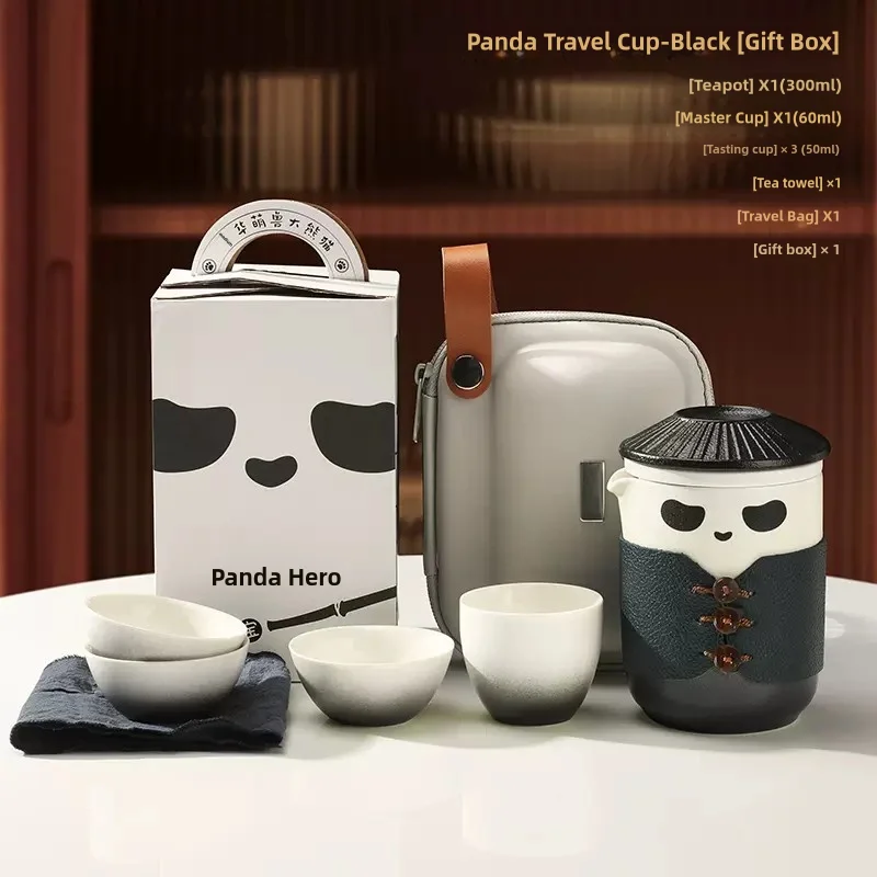 

Дорожная кофейная чашка/чайный набор, кофейная чашка в виде милой панды с портативным мешком, китайский керамический чайник Gongfu, керамические кофейные чашки
