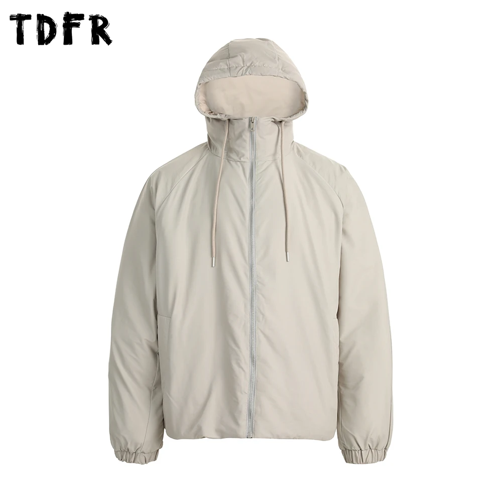 

Solid Color Hooded Padded Jacket Mens Winter Thick Casual Simple Raglan Loose Long Sleeve Quilted Jacket Man