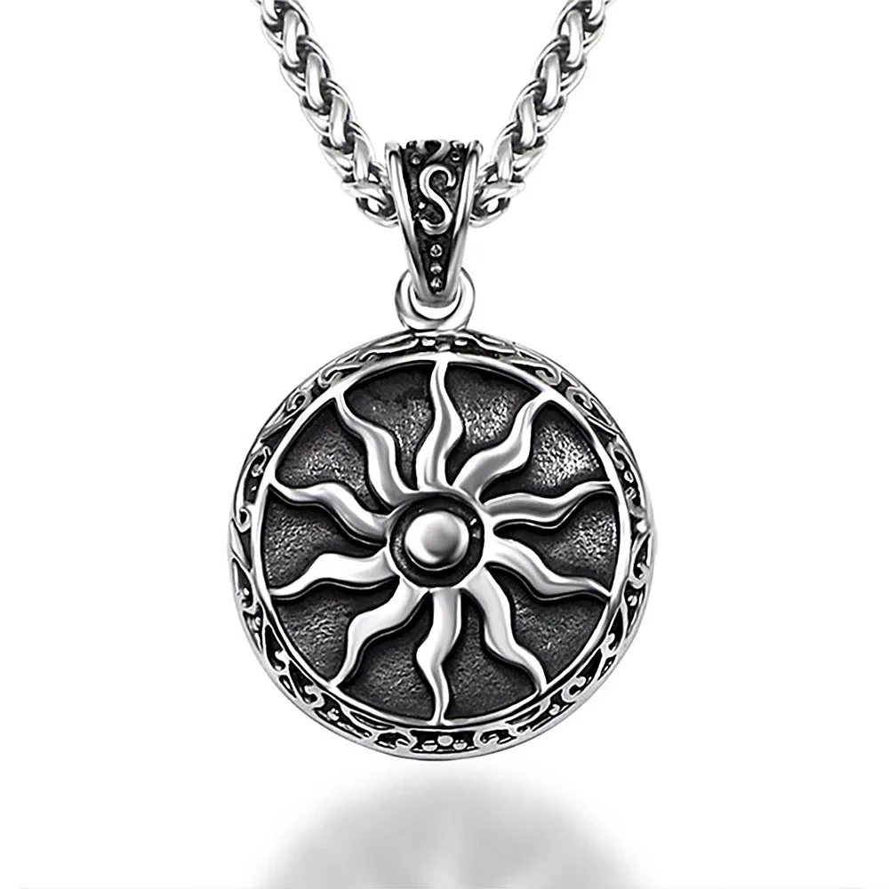 Vintage Classic Apollo Amulet Sun God Pendant Necklace For Men Fashion Round 316L Stainless Steel Necklace Myth Jewelry Gift