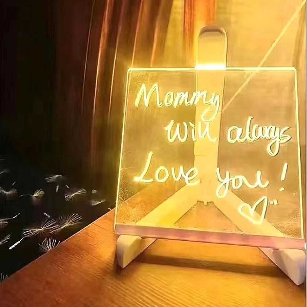 LED Lamp Acrylic Message Note Board Erasable USB Children‘s Drawing Board Bedroom Night Light Writing Tablet Birthday Kids Gift