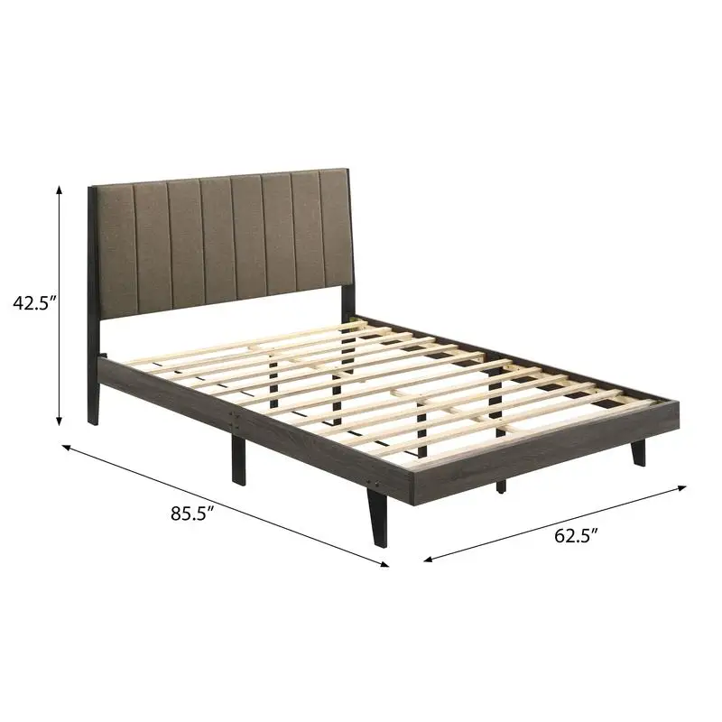 سرير كوين منجد باللون البني ولمسة نهائية رمادية اللون