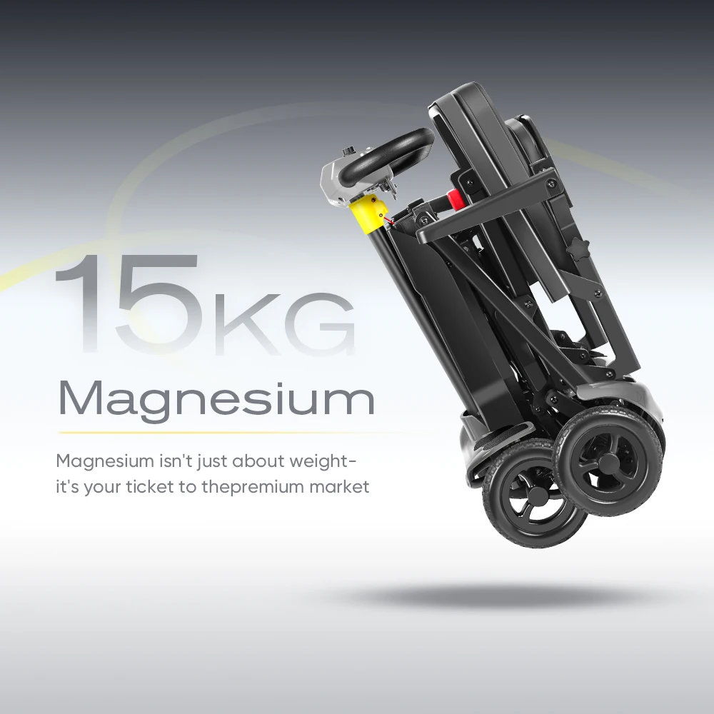 

Lightest Mobility Scooter 15kg Folding Magnesium Alloy Dual Battery Long Range NFC Suitcase Style Senior Travel Portable Scooter