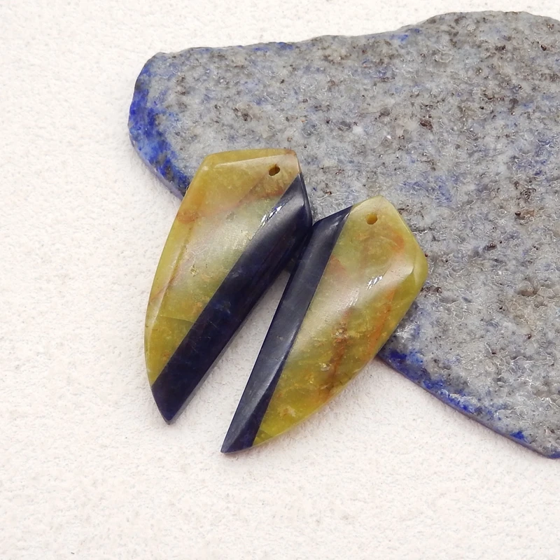 Semiprecious Natural Stone Yellow Opal And African Sodalite Earring Bead Fashion Jewelry Accessories 39x14x5mm 6g