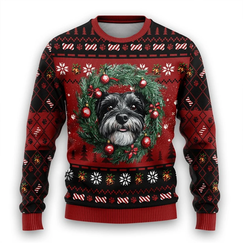 Cute Wreath Dog Graphic Sweatshirts For Women Clothes Pomeranian Doberman Ugly Christmas Sweater Pet Dogs Pullovers Female Tops