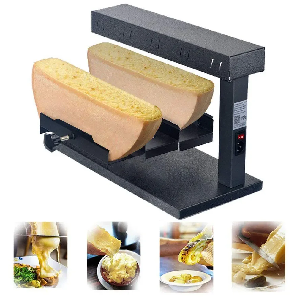 مقاطع مزدوجة سخان الجبن الكهربائي التجاري قابل للتعديل الجبن Melter Raclette شواء السويسري Raclette الجبن آلة الذوبان الساخن