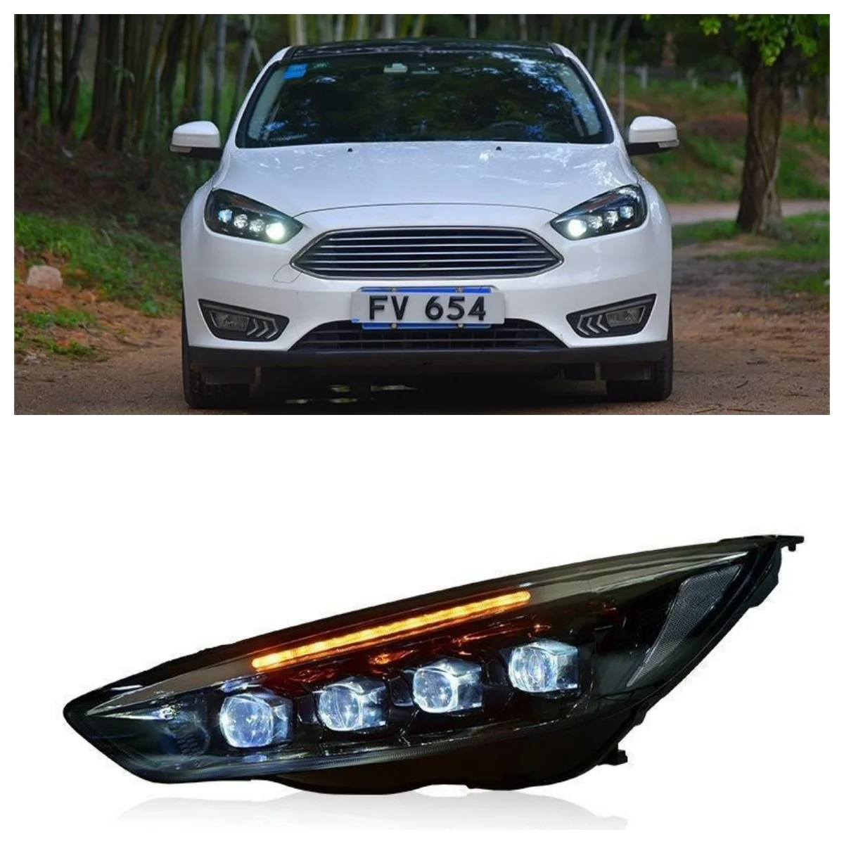 Dedicated to 2015-2017 Focus Headlight Assembly Modified Daytime Running Lights Turn Signal Lamp LED Lens Crystal Lights