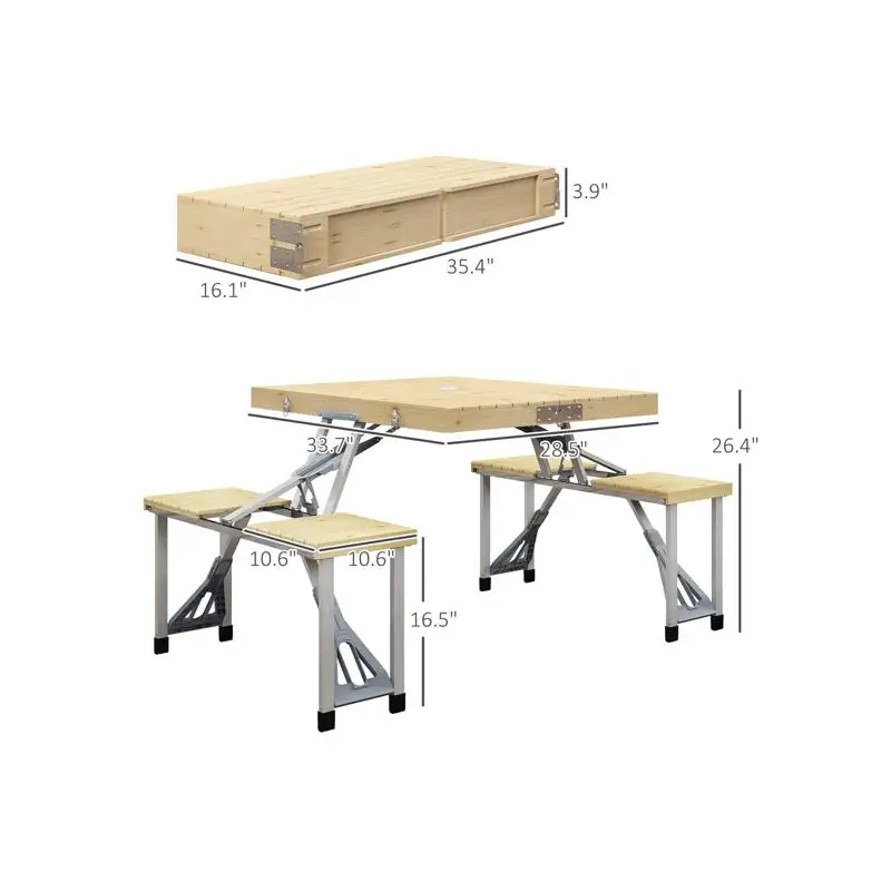 مجموعة طاولة نزهة خشبية خارجية للتجمعات العائلية والشواء
