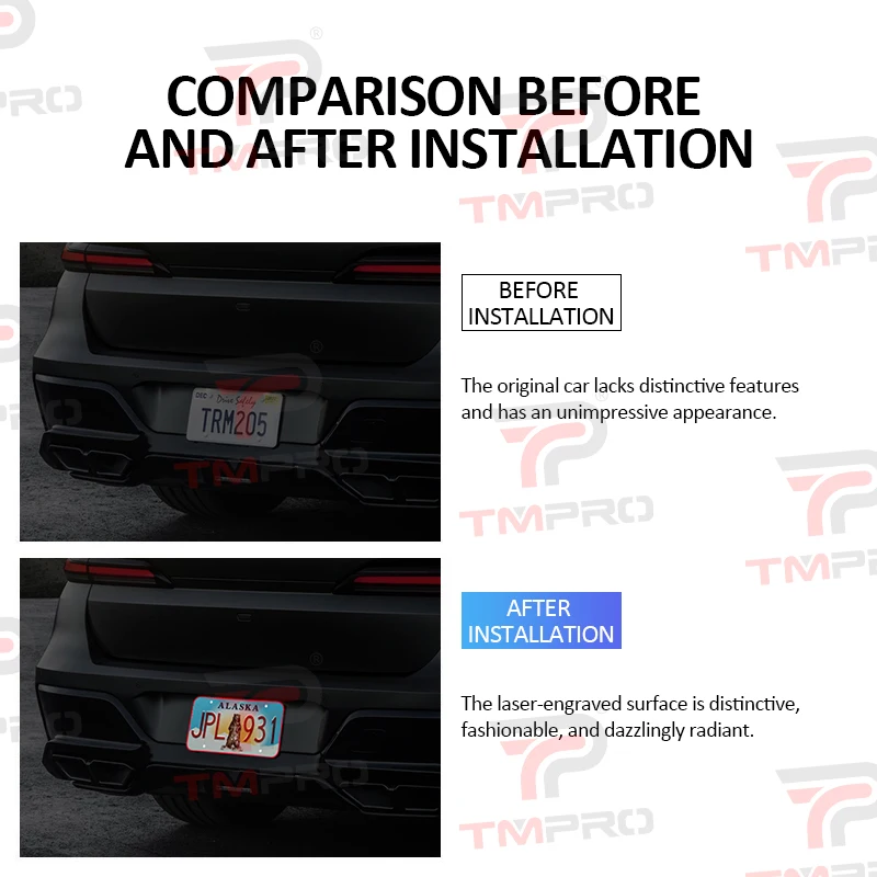 US Car License Plate Frame w/ APP Control, Ambient Light, Laser Engraving & Brake Flash, Fit Cars