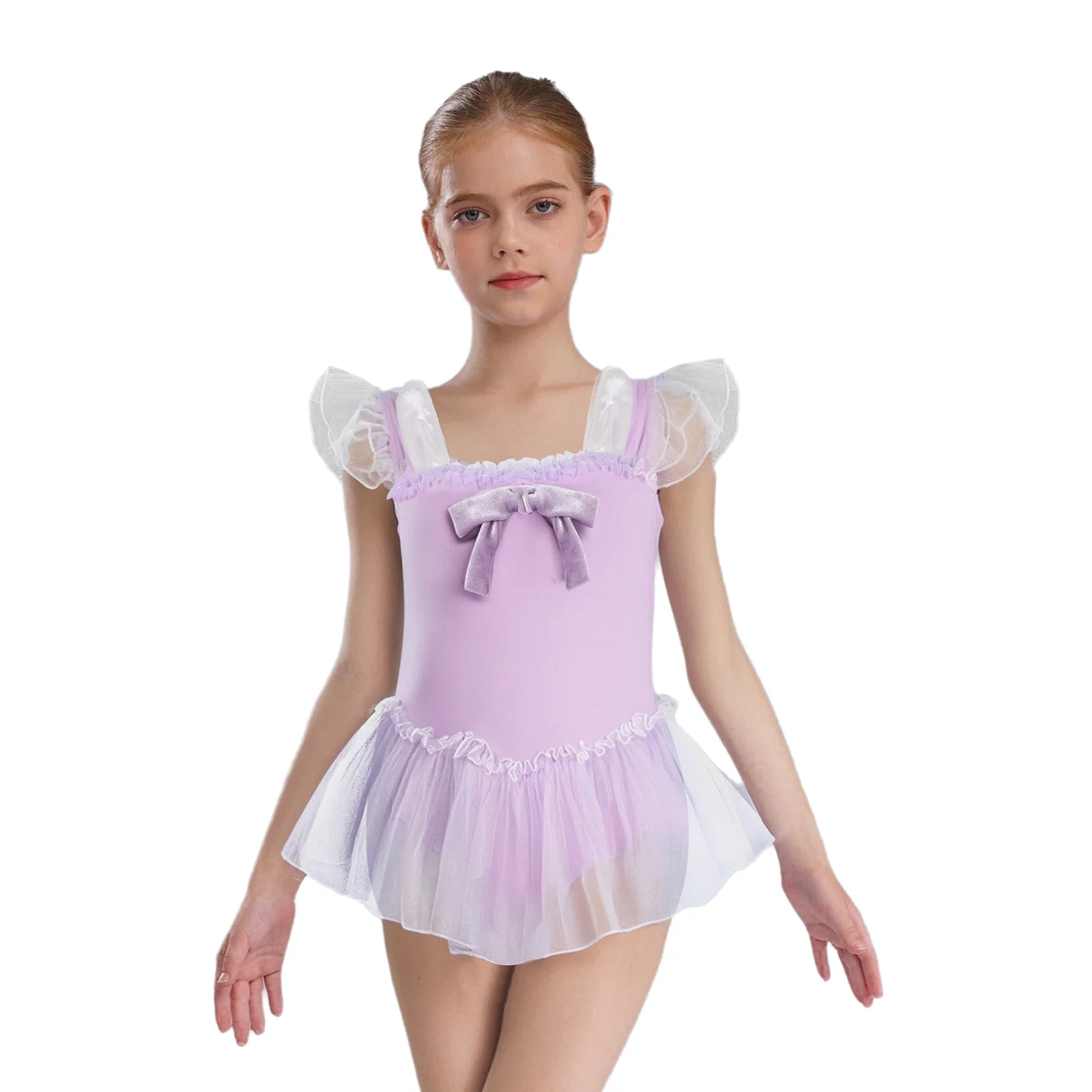 

Kids Girls Swan Ballet Dance Performance Dresses Rabbit Ears Decor Stretchy Tutu Ballet Dress for Practice Competition Costumes