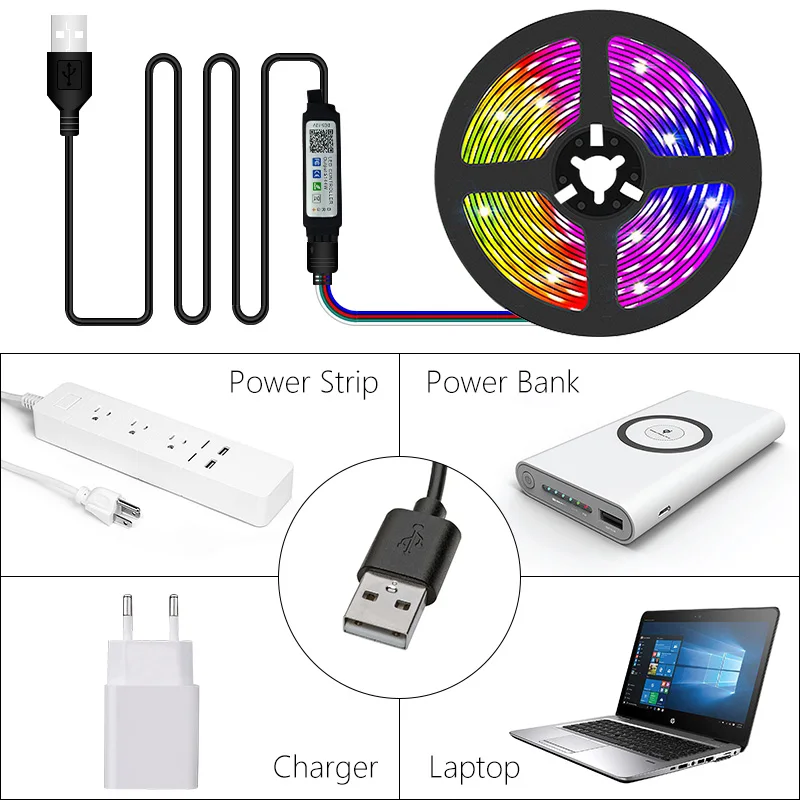 Taśma LED z USB 16LED/metr Bluetooth światła RGB elastyczna lampa podświetlenie TV 5050 5V dioda taśma LED aplikacja na telefon 1-30m dla pokoju