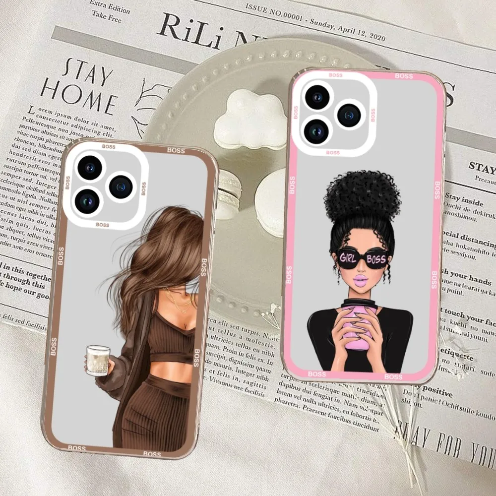 Girl Boss Women Coffee Phone Case For Samsung S20 S21 S22 S23 ULTRA PLUS LITE Transparent Shell