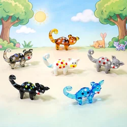 Handmade Murano Glass Cat Figurine Japanese Style Cute Miniature Pet Animal Statue Kawaii Home Tabletop Room Decoration Ornament