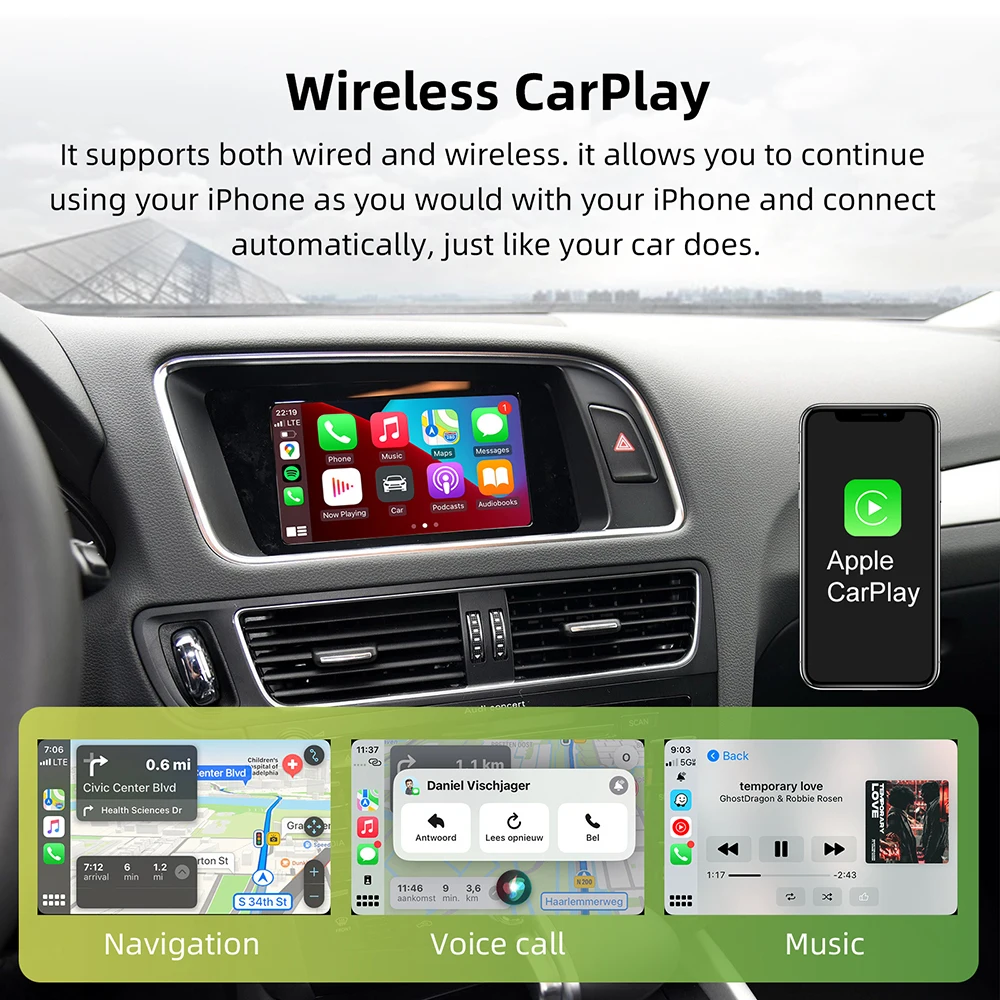 صندوق فك ترقية شاشة OEM لأودي A4، A5، Q5 2008-2018 MMI 3G مع مجموعة CarPlay وAndroid Auto Retrofit Kit