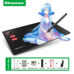 10moons G20  Digital Drawing Tablet of 10x6 Inch Graphics Tablets 4 Keys and Scroll Wheel with 8192 Level Battery-Free Pen