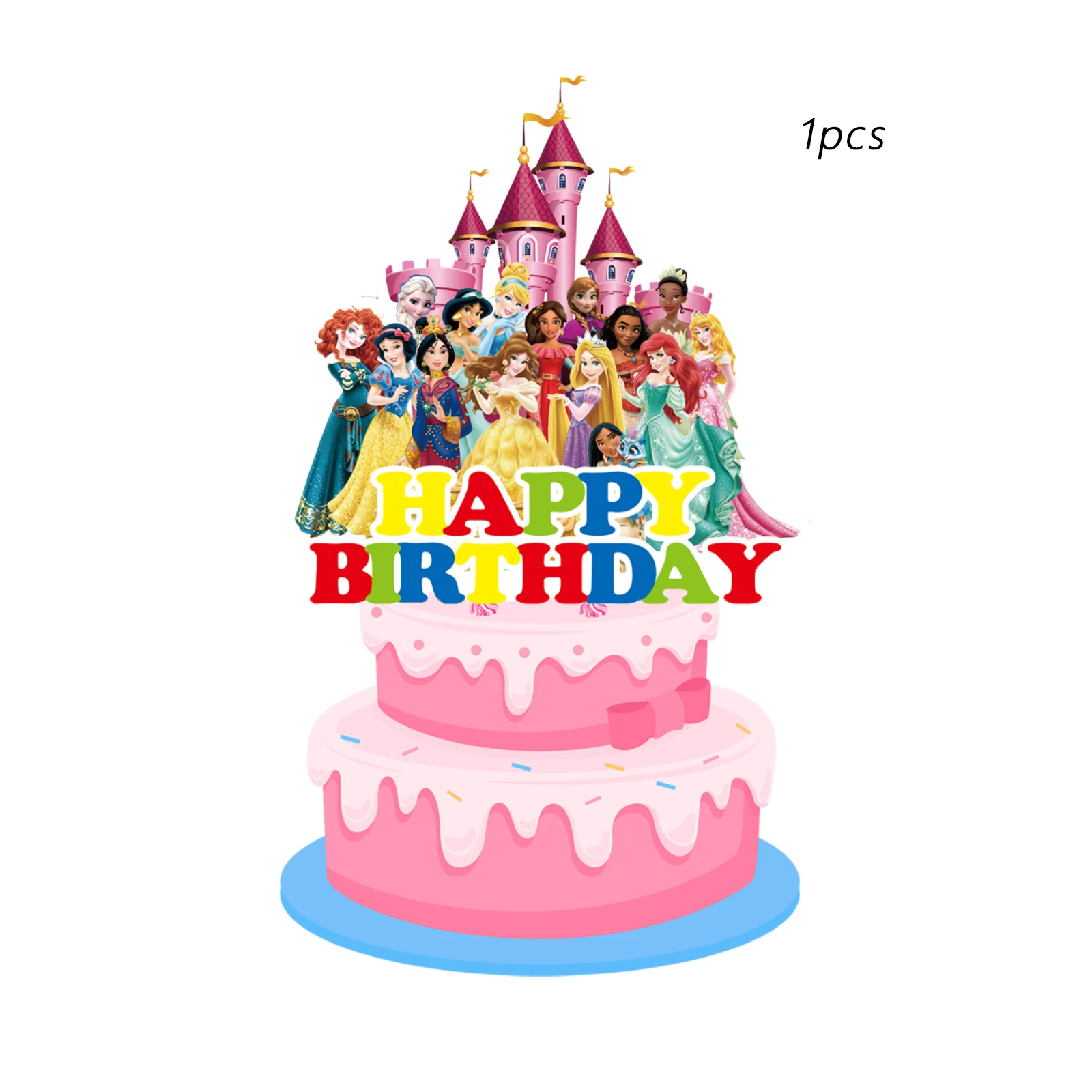 قطعة علوية لكعكة أميرات ديزني، أغطية كب كيك للفتيات، مستلزمات حفلات أعياد ميلاد الأميرة الوردية، عيد ميلاد الأميرة