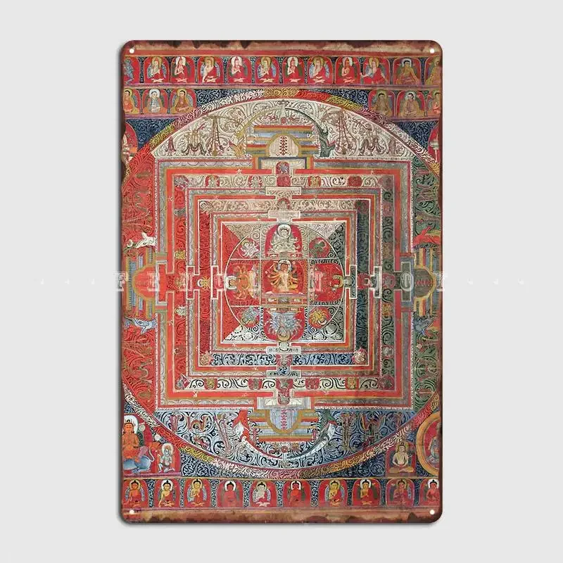 Tibetan Buddhist Manjushri Deity Mandala Thangka Reproduction Metal Plaque Poster Pub Garage Plaques Tin Sign Poster