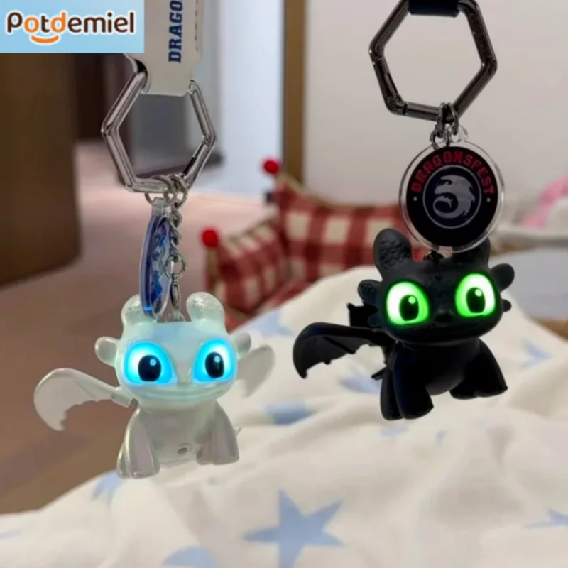 Official Potdemiel Honey Jar Keychain Toothless & Light Fury Car Key Ring How to Train Your Dragon Couple Pendant Cute Gift