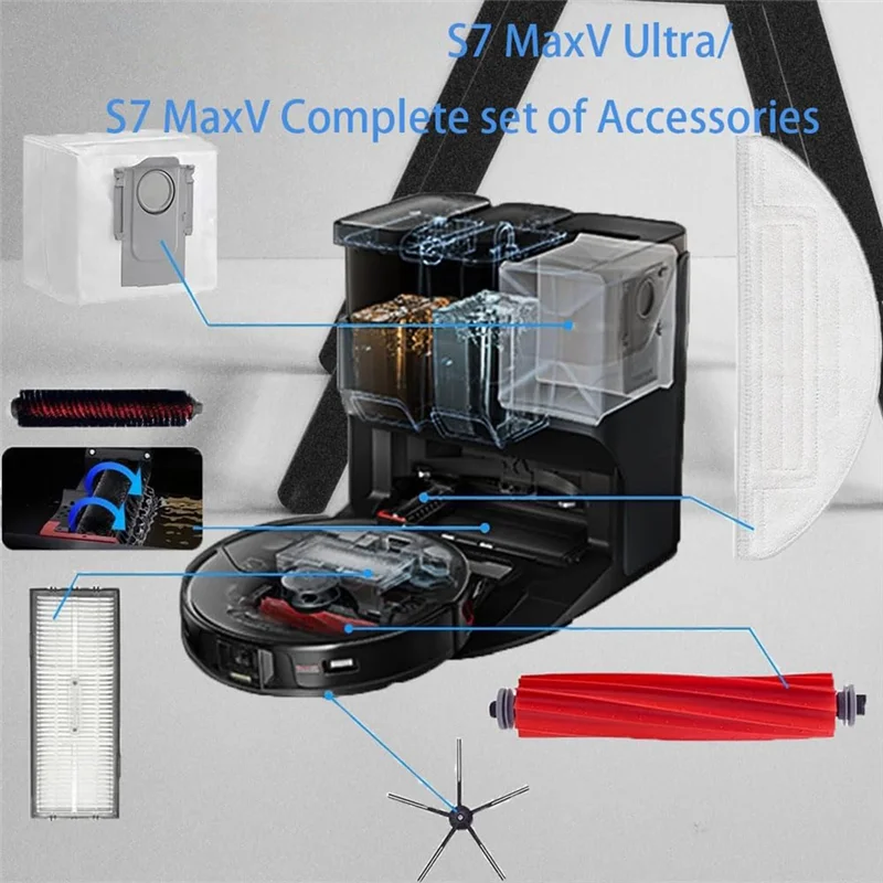 ABRG-para Roborock S7 Maxv Ultra / S7 Pro Ultra Robot aspirador Cepillo Lateral principal filtro Hepa paño de mopa bolsas de polvo piezas