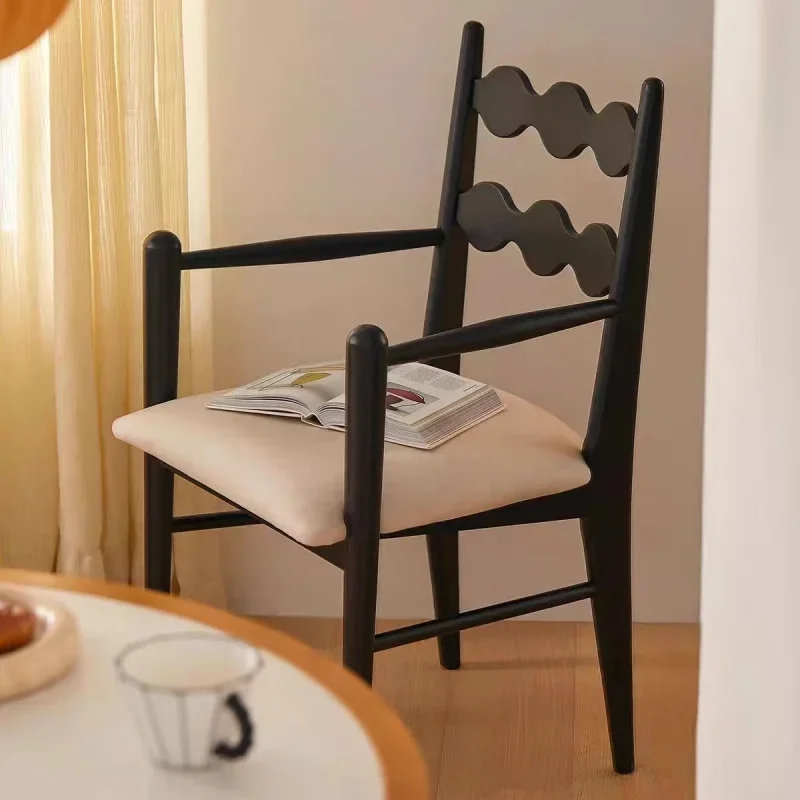 كرسي طعام منزلي عتيق، كرسي على الطراز الشمالي، مصمم ريترو فاخر من الخشب الصلب، مسند ظهر كاجوال وكراسي مسند ظهر #3