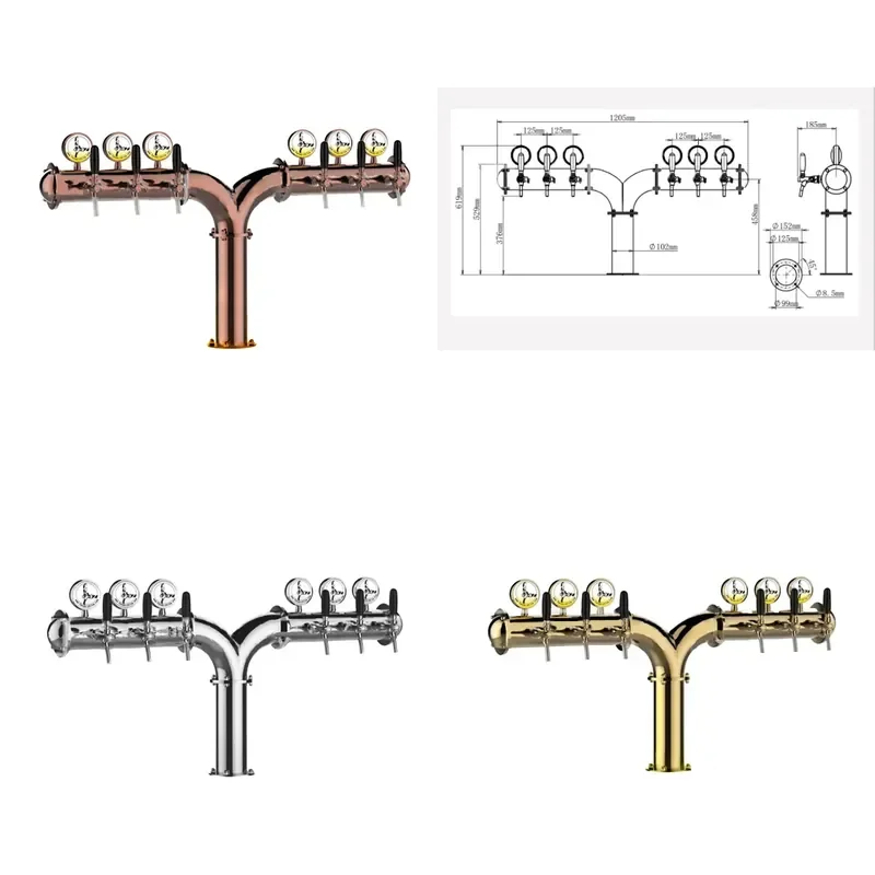 for Promotional Stainless Steel Y Shaped Beer Font Dispenser 6 Taps Beer Tap Tower Beer Column with LED Light