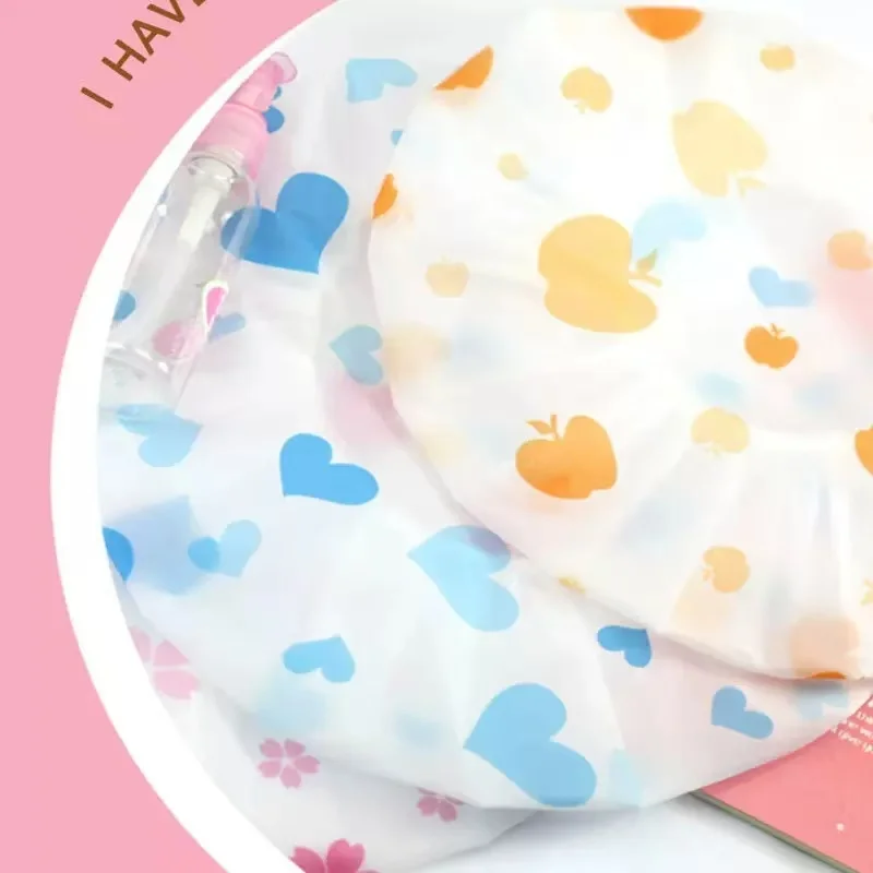 Random Color Fresh Print Waterproof Shower Cap Women Bath Hair Cover Kitchen Oil-proof Cooking Hat Reusable Shower Cap